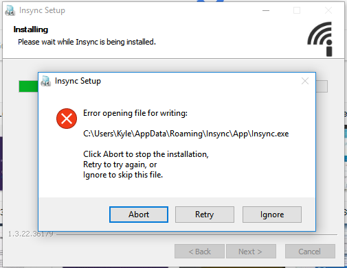 insync install fail
